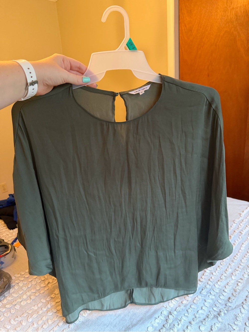 Naked Zebra Olive Green Keyhole Blouse